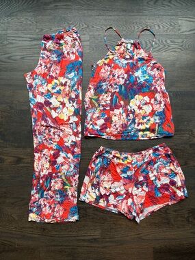 Soma Red Floral 3-Piece Bundle Pajama Set - Tank, Pants & Shorts